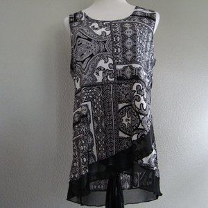 NEW Elie McCarthy Sleeveless Blouse Top Mesh Hem Black White sz  M